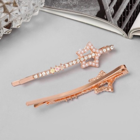 Invisible hair "Gloria" (set 2 pcs) star, 6 cm, pink gold-1