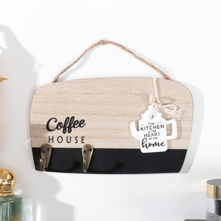 Decorative wood hooks "Coffee house with kettle" 3.5x20x12 cm