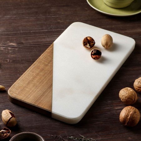 Magistro Marble, 30 × 15 cm, from marble and acacia, white color, white-1