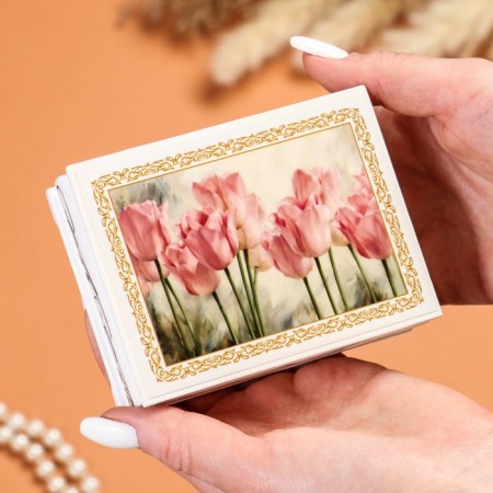 Casket "Tulips", white, 8 × 10.5 cm, lacquer miniature-2