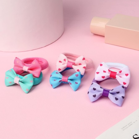 Hair gum "Bow" (set 6 pcs) mini hearts, mix-1