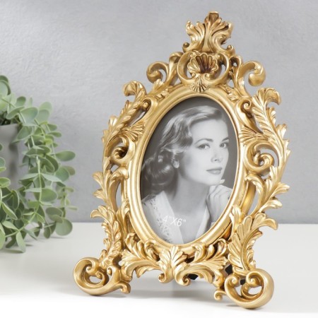 Photo frame Polystone 10x15 cm oval "Naples" aged gold 28x19 cm-1