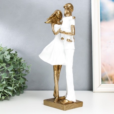 Polystone souvenir "Family couple with son" White 10x12x32 cm-3