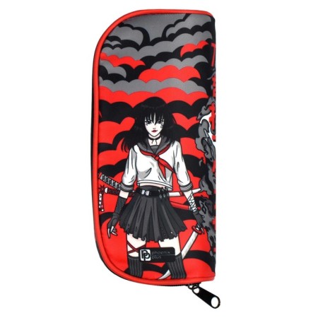 Penal soft, 1 compartment, 90 x 205 x 55 mm, voluminous, Phoenix "Dance with catana" black/red 65703-4