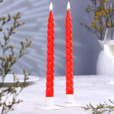 A set of candles of twisted, 2.2x 25 cm, lacquered 2 pieces, red