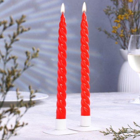 A set of candles of twisted, 2.2x 25 cm, lacquered 2 pieces, red