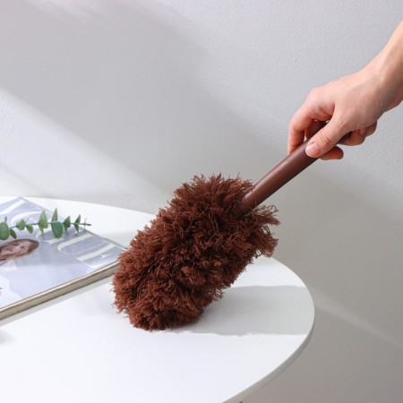 Brush for removing dust of the antistatik, 29 cm, with a stand on a suction cup, microfiber, brown color-1