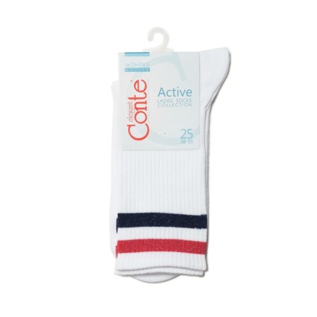 Extended women's socks with bright strips of CONTE ELEGANT Active, size 23, white, red color-2