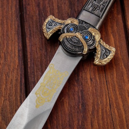 Dagger, chrome blade, black cover with stones, 36 cm-5
