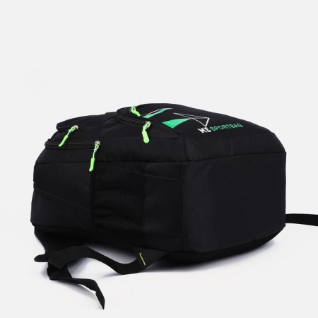 A backpack with a zipper, 3 external pockets, black/green color-4