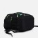 A backpack with a zipper, 3 external pockets, black/green color