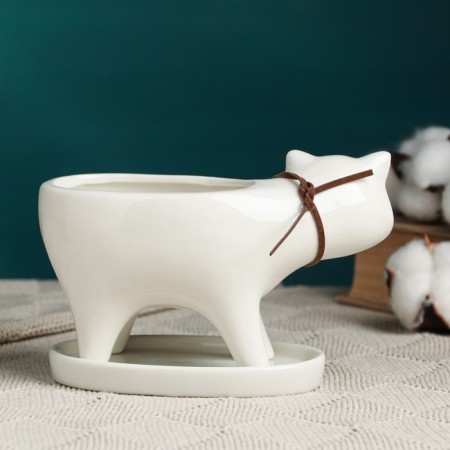 Pot "Cat" White, 15.5x7.5x9.5cm-2