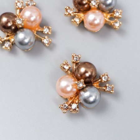 Decor for creativity Metal "3 pearls with rhinestones" silver-first. set 5 pcs 2x2 cm
