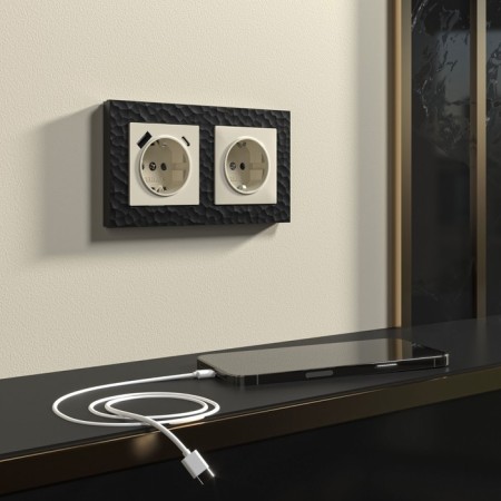 Rosette W1171703 with grounding, curtains and USB, type A+C, ivory-1