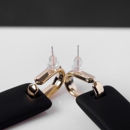 Earrings metal "rectangle" plate, golden-black color-2