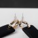 Earrings metal "rectangle" plate, golden-black color