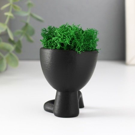 Kashpo concrete mini "Mr. Green" Mizaru with moss black 5.5x6.5x6.5 cm (moss green stabil)-3