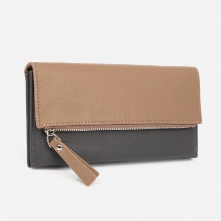 Women's wallet on magnets, gray/beige color