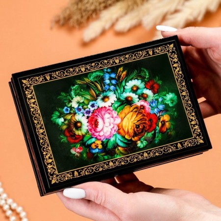 Casket "Flowers", 11 × 16 cm, lacquer miniature-2