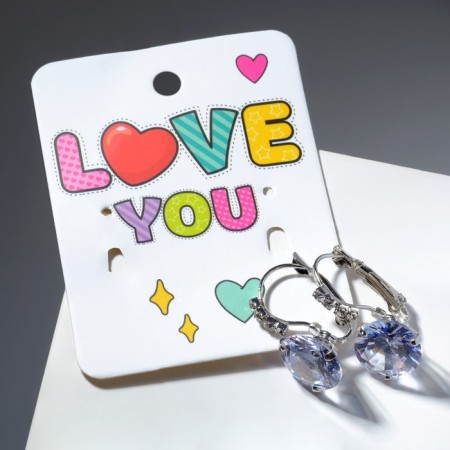 Earrings "Zirconium" Love You, Blue color in silver-2