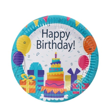 Paper plate "Happy Birthday", gifts, set of 6 pcs.