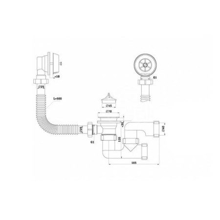 Siphon for the bathtub "Ani Plast" Varangian C6050, flat, 1 1/2 "x 40, with release and overflow-7