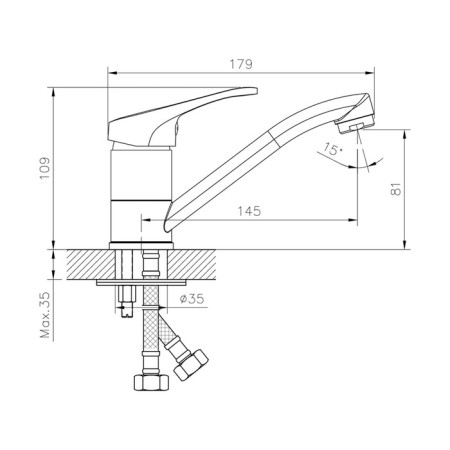 Decoroom DR21012 shell mixer, single -leaf, excess length 145 mm, chrome-1