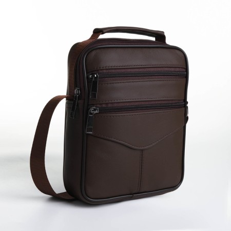 Male bag on lightning, long belt, brown color