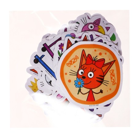 A set for drawing 114 items in a plastic tube, "three cats" (wax pencils 12 colors + stickers + notebook)-6