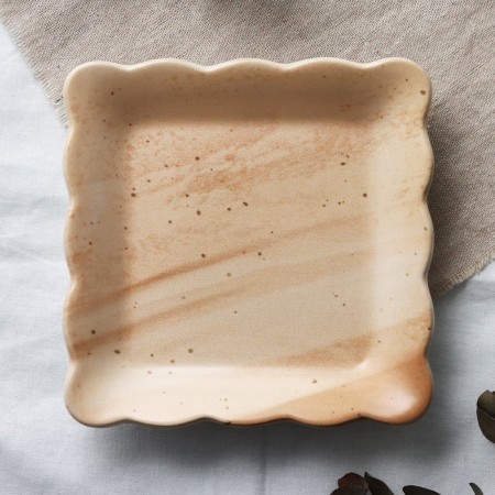 Deep ceramic “gem” plate, 14 x 14 cm, beige color-1