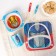 A set of children's bamboo dishes, 5 objects: plate, fork, spoon, glass, bowl, transformers