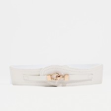 Women's belt, width 6 cm, elastic band, metal buckle, white color
