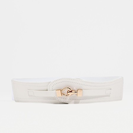 Women's belt, width 6 cm, elastic band, metal buckle, white color