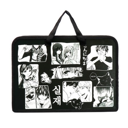 Folder with A4 handles, 340 x 245 x 45 mm, plastic, handles, ONICS PT-14 "Black and white anime"
