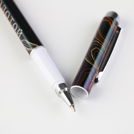 Pen with a “golden teacher” cap, plastic, blue paste, accessories silver, 1.0 mm-3