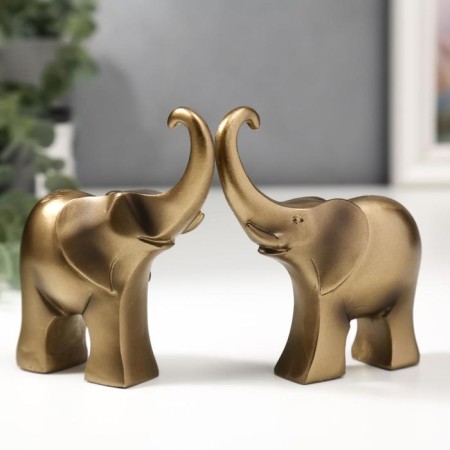 Souvenir Polystone "Two African Elephants" Bronze (set 2 pcs) 10.5x15x3.5 cm-2
