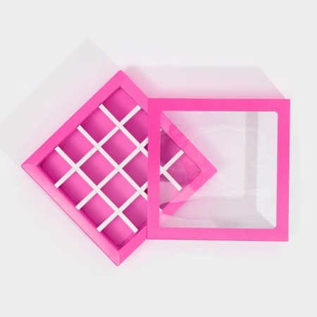 Box for sweets, confectionery packaging, 16 cells, “fuchsia” 17.7 x 17.7 x 3.8 cm-3