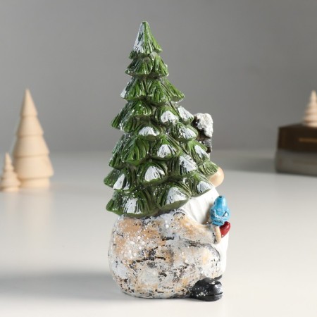 Polystone souvenir "Santa Claus in a cap-flap, with a birdhouse and a bird" 9x8x19.5 cm-1
