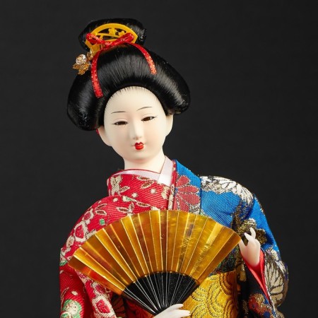 Collector doll "Geisha in a silk kimono with fan" 40 cm-5