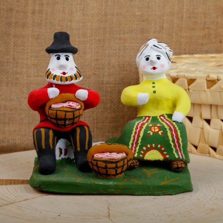 Souvenir "A man with a woman on stumps", 16 × 7 × 14.5 cm, Kargopol toy, mix-4