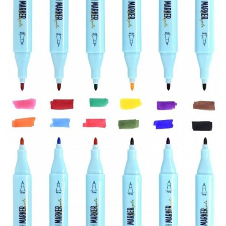 A set of art markers 12 colors Lorex "Simple Base", bilateral, tip: bullet (2.0 mm) and beveled (6.0 mm), alcohol-1