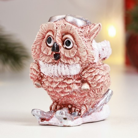 Figure "Owl on Ski" Beige, 6x6x5cm-1
