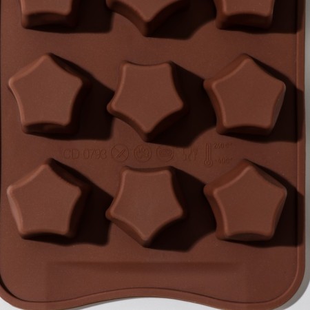 Form for sweets and chocolate of the “stars”, silicone, 21 × 10 × 2 cm, 15 cells, brown color-3