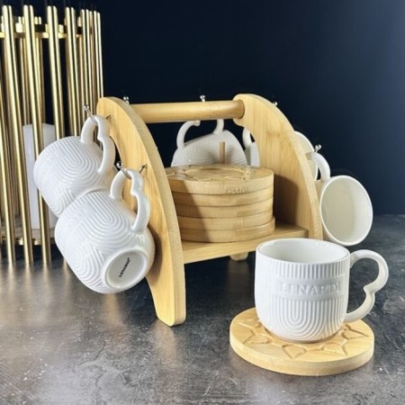 Lenardi bamboo coffee kit, on a stand, 12 items