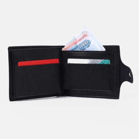 Male purse on a magnet, department for bills, for coins, for cards, black color-5