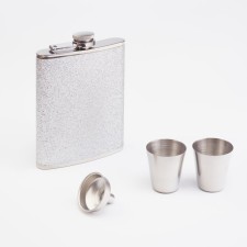 Gift set 4 in 1: Flaw 240 ml, 2 piles, funnel, silver