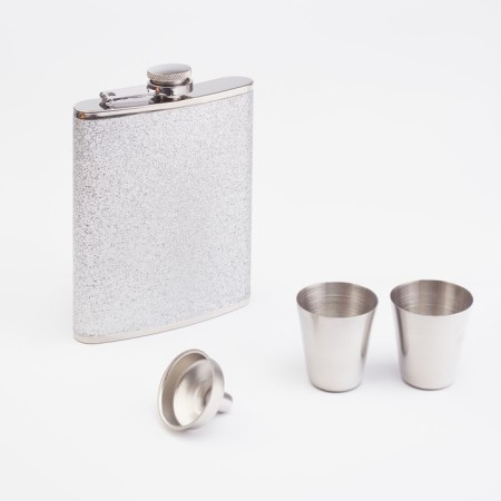 Gift set 4 in 1: Flaw 240 ml, 2 piles, funnel, silver