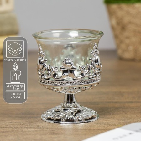 Glass candlestick, plastic on 1 candle "Back" glass on the leg silver 7.5x6x6 cm-1