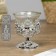 Glass candlestick, plastic on 1 candle "Back" glass on the leg silver 7.5x6x6 cm