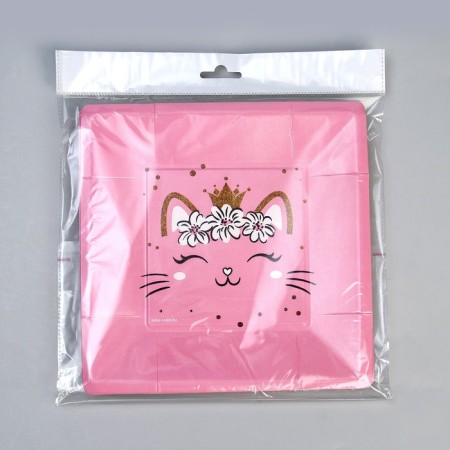 A plate disposable paper square "cat", 21 cm-3
